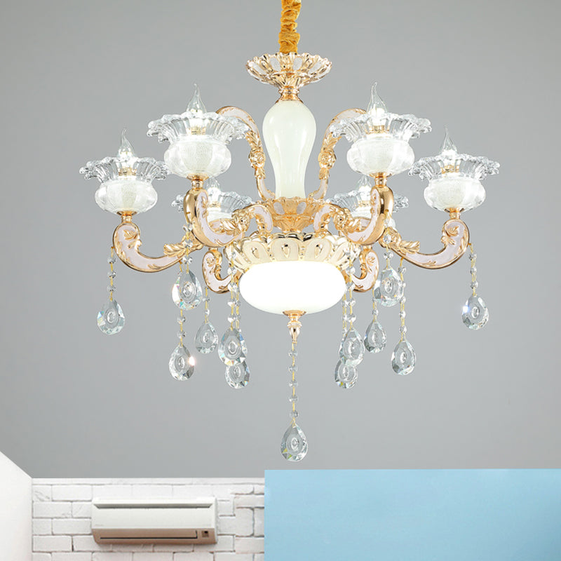 Contemporary Gold Blossom 6-Light Chandelier With Clear And Opal Glass Perfect For Bedroom Pendant