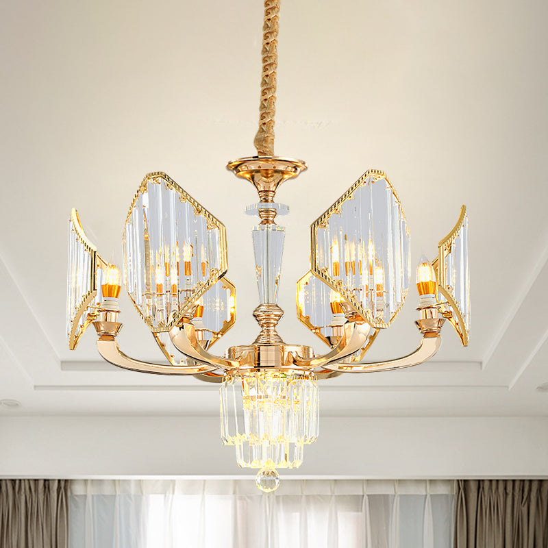 Postmodern Rhombus Crystal Pendant Light With 6 Bulbs - Gold Ceiling Chandelier