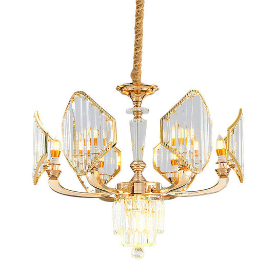 Postmodern Rhombus Crystal Pendant Light With 6 Bulbs - Gold Ceiling Chandelier