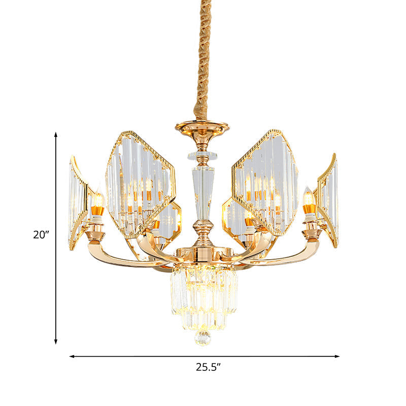 Postmodern Rhombus Crystal Pendant Light With 6 Bulbs - Gold Ceiling Chandelier