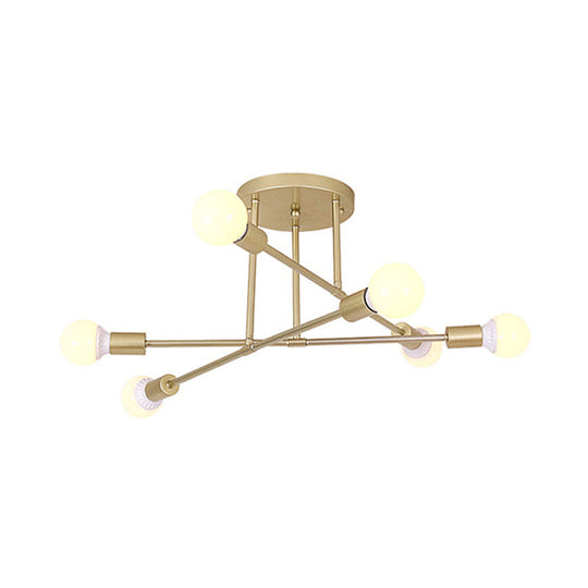 Modern Gold Crossed Lines Semi Flush Light Fixture with 6/8 Heads - Ceiling Mounted for Living Room