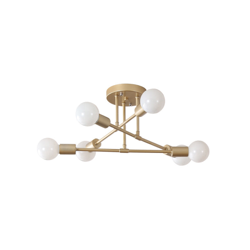 Modern Gold Crossed Lines Semi Flush Light Fixture with 6/8 Heads - Ceiling Mounted for Living Room