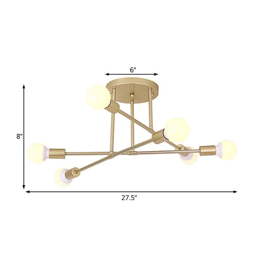 Modern Gold Crossed Lines Semi Flush Light Fixture with 6/8 Heads - Ceiling Mounted for Living Room