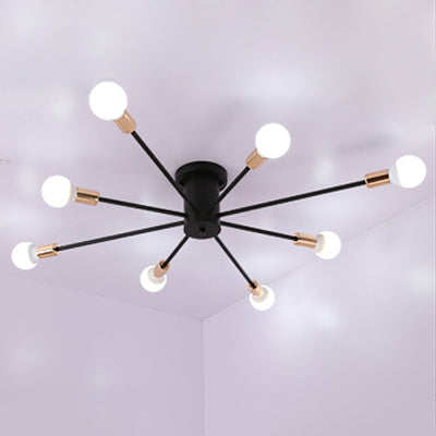 Modern Black Starburst Semi Flush Ceiling Light with Bare Bulb Design - 6/8/10 Lights, Ideal for Bedrooms