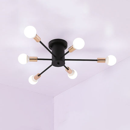 Modern Black Starburst Semi Flush Ceiling Light with Bare Bulb Design - 6/8/10 Lights, Ideal for Bedrooms