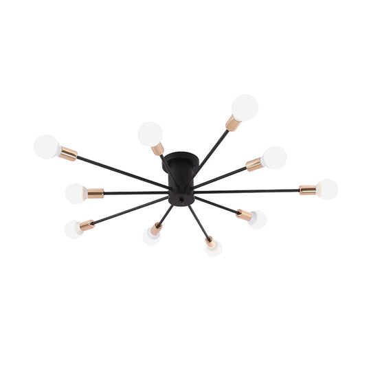 Modern Black Starburst Semi Flush Ceiling Light With Bare Bulb Design - 6/8/10 Lights Ideal For