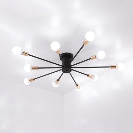 Modern Black Starburst Semi Flush Ceiling Light with Bare Bulb Design - 6/8/10 Lights, Ideal for Bedrooms