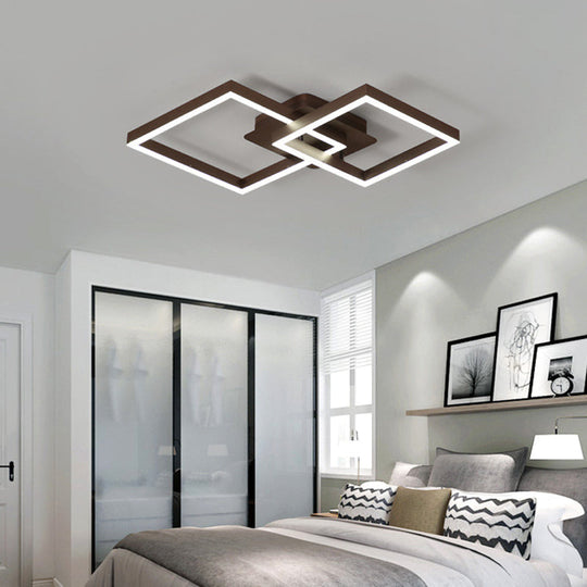 Symmetrical Rhombus Brown Flush Light LED Ceiling Flush Mount in Warm/White Light