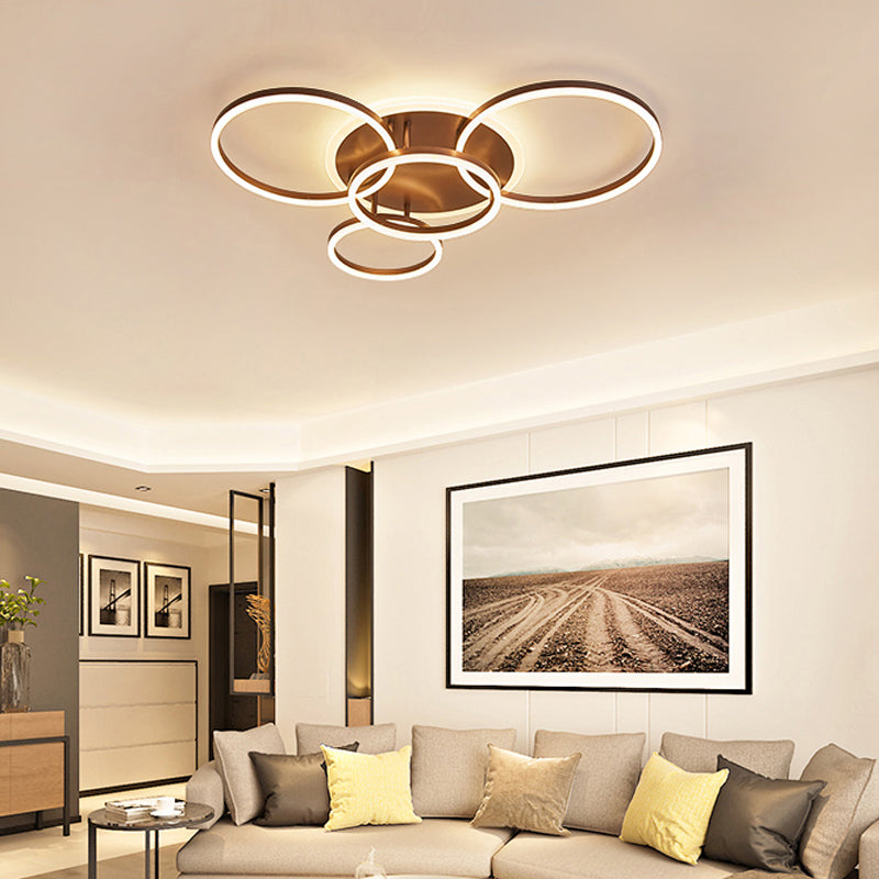 2/3/5-Light Flush Ceiling Light with Brown Acrylic Shade - Warm/White Light for Living Room