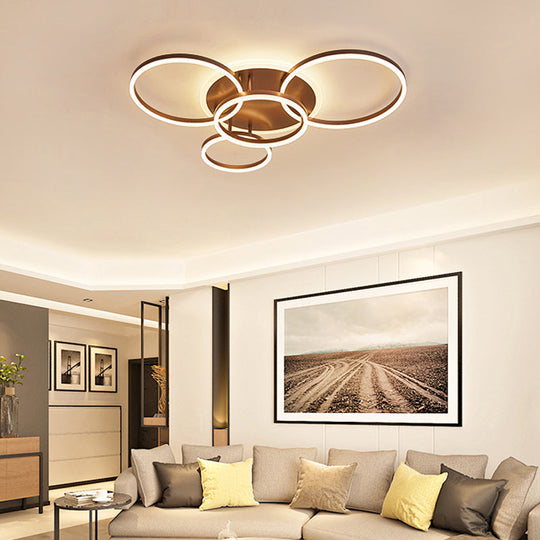 2/3/5-Light Flush Ceiling Light With Brown Acrylic Shade - Warm/White For Living Room