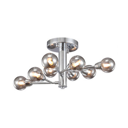 Modern Semi Flush Mount Chandelier - Silver Sphere with Smoke Glass, Multi Lights