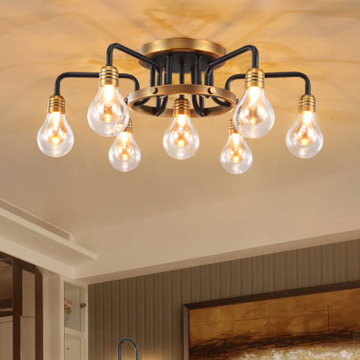 Modern Clear Glass Bulb Semi Flush Mount LED Ceiling Light Fixture with Multi Lights