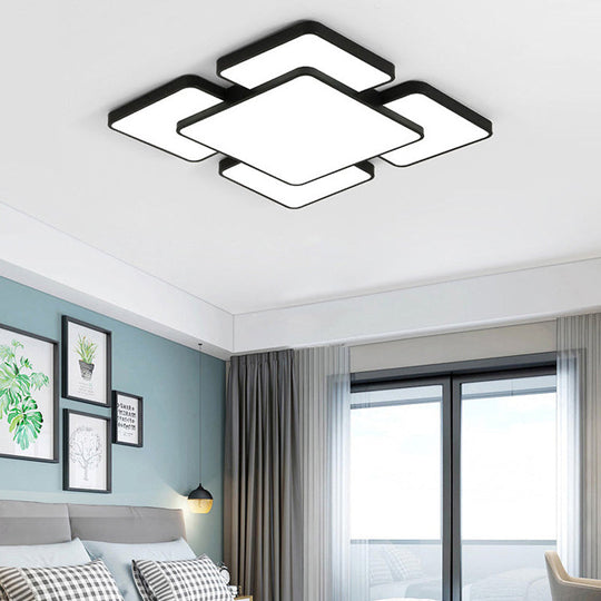 Modernist Style Flush Mount Lamp: Acrylic Shade Ceiling Light, Black/White, 20.5"/24.5", 5/7 Lights