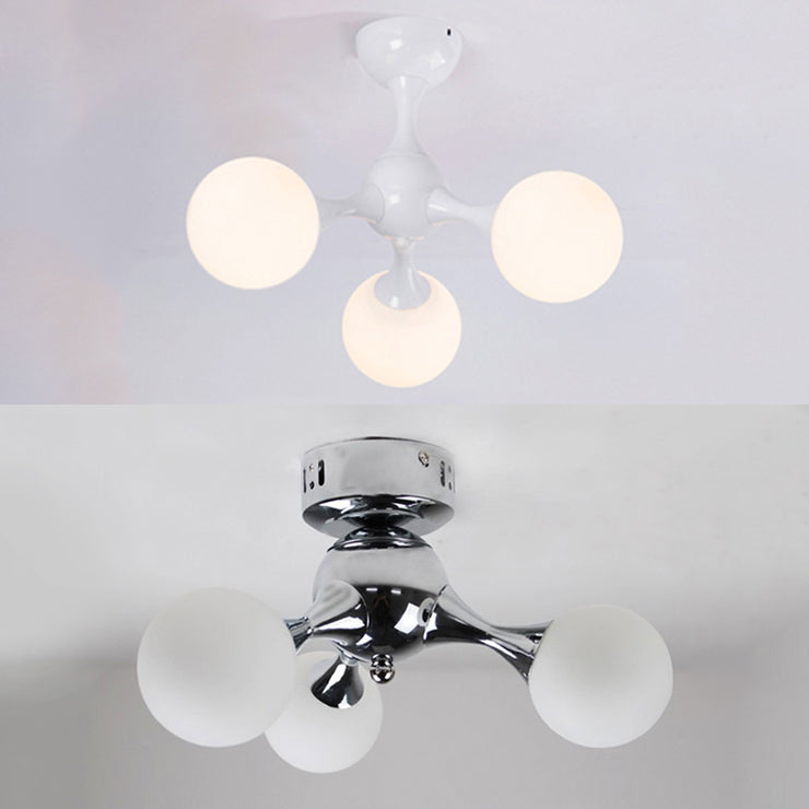 Molecular Nordic Style Semi Flush Light - Frosted Glass, 3 Lights - Chrome/White Ceiling Mounted - Living Room Illumination