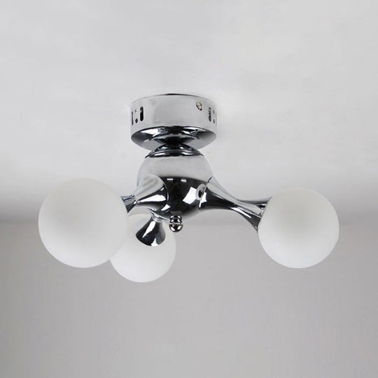 Molecular Nordic Style Semi Flush Light - Frosted Glass, 3 Lights - Chrome/White Ceiling Mounted - Living Room Illumination