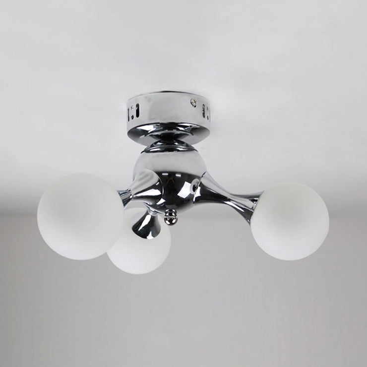 Molecular Nordic Style Semi Flush Light - Frosted Glass 3 Lights Chrome/White Ceiling Mounted Living