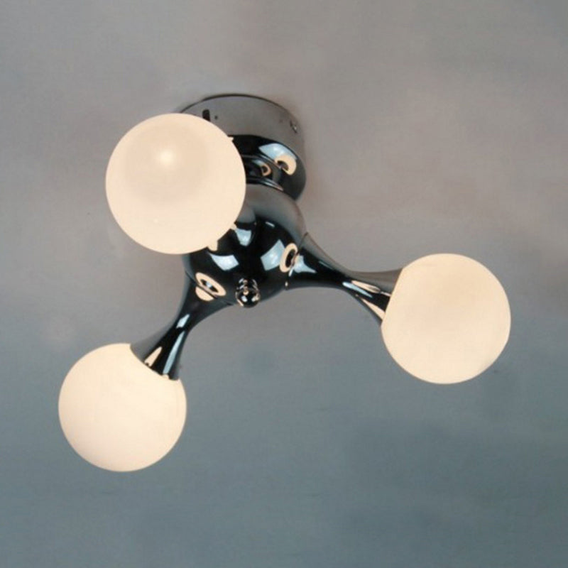 Molecular Nordic Style Semi Flush Light - Frosted Glass, 3 Lights - Chrome/White Ceiling Mounted - Living Room Illumination