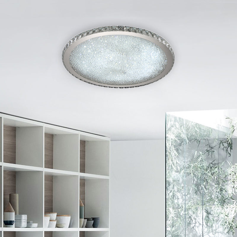 Modern Crystal Circular Flush Mount Light - 1-Light Clear/Amber LED Ceiling Fixture in Warm/White Light, Available in 8.5"/14"/18" Widths