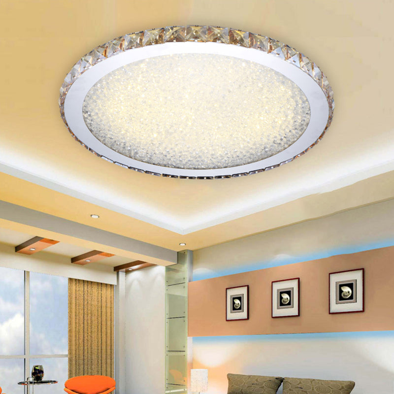 Modern Crystal Circular Flush Mount Light - 1-Light Clear/Amber LED Ceiling Fixture in Warm/White Light, Available in 8.5"/14"/18" Widths