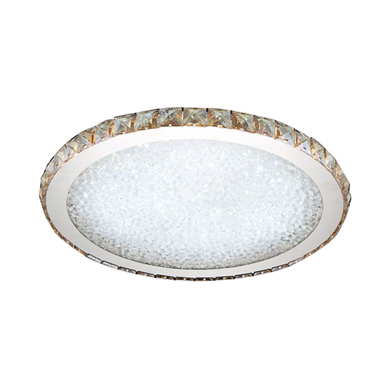 Modern Crystal Circular Flush Mount Light - 1-Light Clear/Amber LED Ceiling Fixture in Warm/White Light, Available in 8.5"/14"/18" Widths