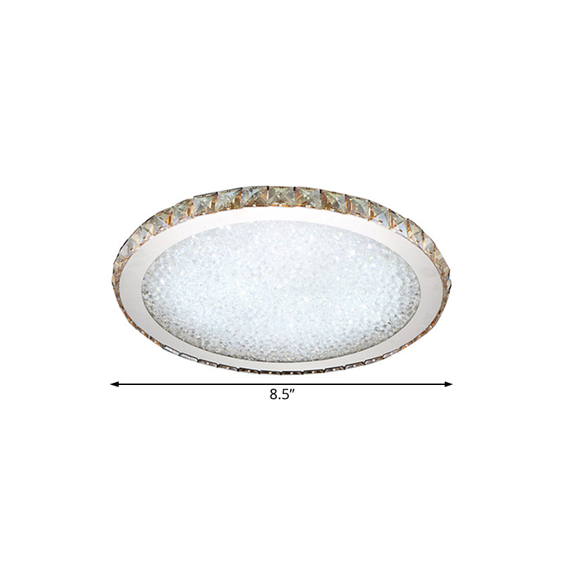 Modern Crystal Circular Flush Mount Light - 1-Light Clear/Amber LED Ceiling Fixture in Warm/White Light, Available in 8.5"/14"/18" Widths