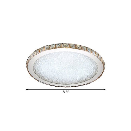 Modern Crystal Circular Flush Mount Light - 1-Light Clear/Amber LED Ceiling Fixture in Warm/White Light, Available in 8.5"/14"/18" Widths