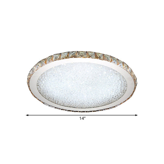 Modern Crystal Circular Flush Mount Light - 1-Light Clear/Amber LED Ceiling Fixture in Warm/White Light, Available in 8.5"/14"/18" Widths