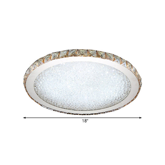 Modern Crystal Circular Flush Mount Light - 1-Light Clear/Amber LED Ceiling Fixture in Warm/White Light, Available in 8.5"/14"/18" Widths