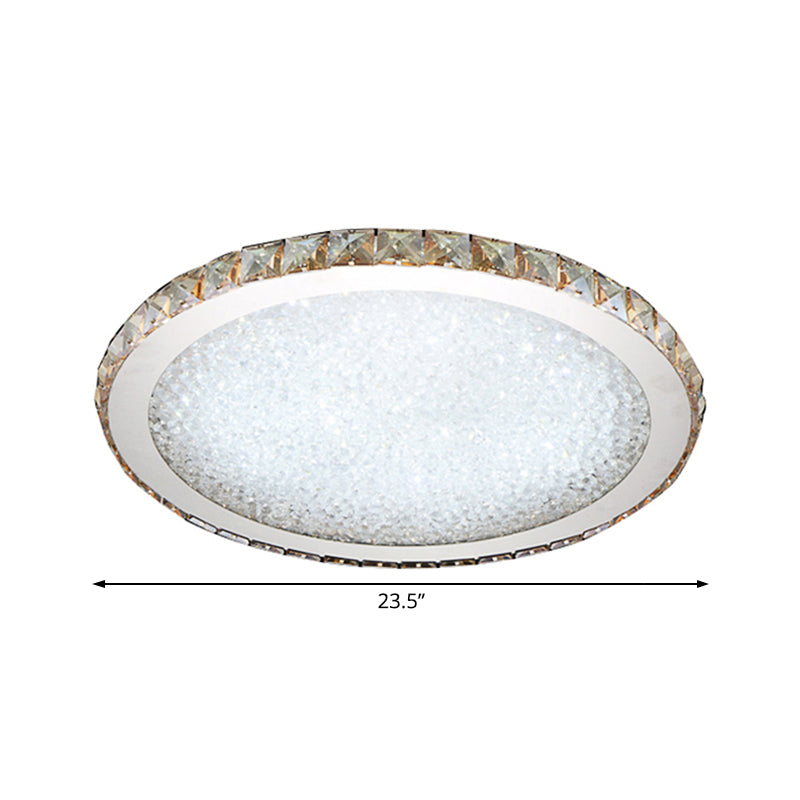 Modern Crystal Circular Flush Mount Light - 1-Light Clear/Amber LED Ceiling Fixture in Warm/White Light, Available in 8.5"/14"/18" Widths