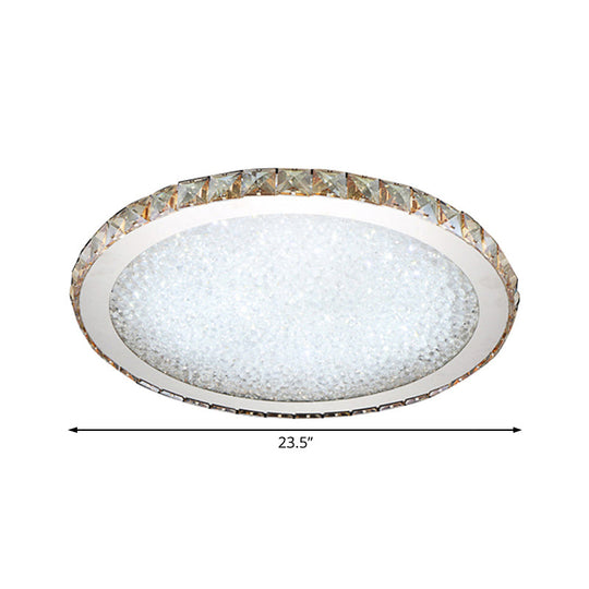 Modern Crystal Circular Flush Mount Light - 1-Light Clear/Amber LED Ceiling Fixture in Warm/White Light, Available in 8.5"/14"/18" Widths