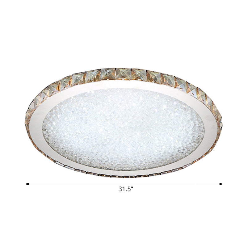 Modern Crystal Circular Flush Mount Light - 1-Light Clear/Amber LED Ceiling Fixture in Warm/White Light, Available in 8.5"/14"/18" Widths