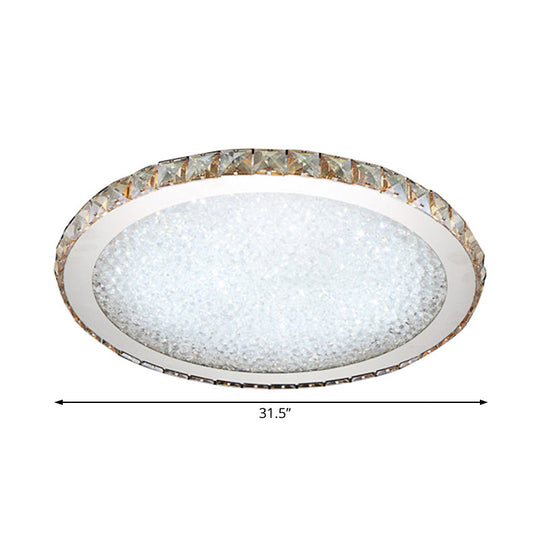 Modern Crystal Circular Flush Mount Light - 1-Light Clear/Amber LED Ceiling Fixture in Warm/White Light, Available in 8.5"/14"/18" Widths