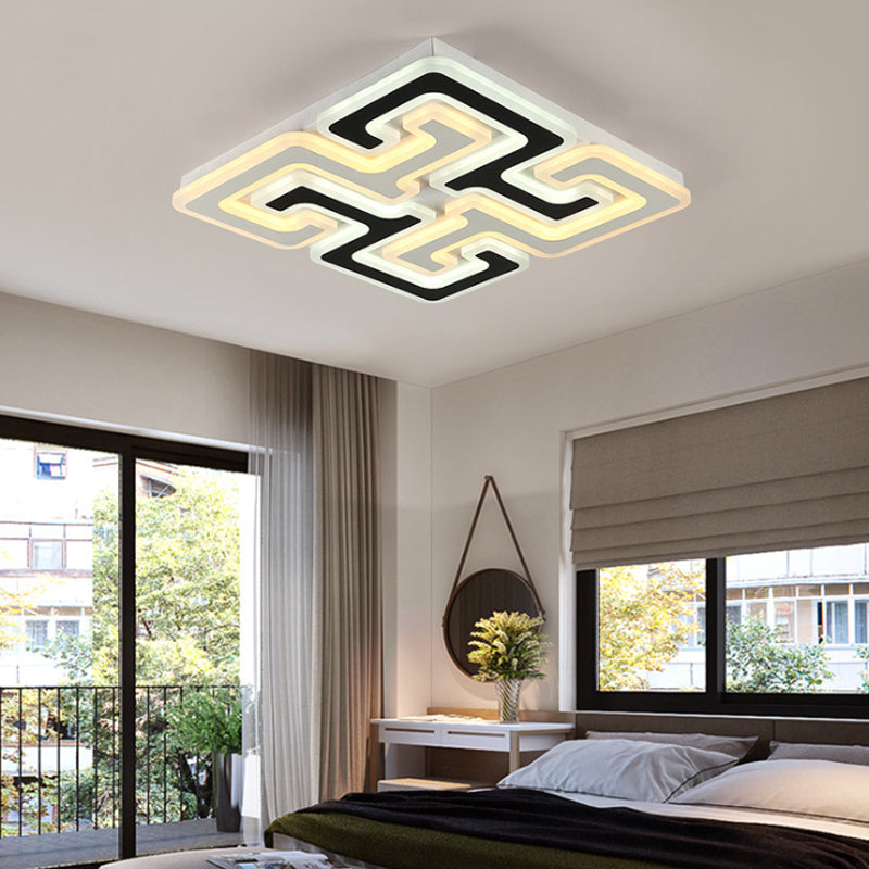 Modern LED Flush Mount Ceiling Light with Acrylic Maze Shade - Black Finish - Warm/White/Second Gear