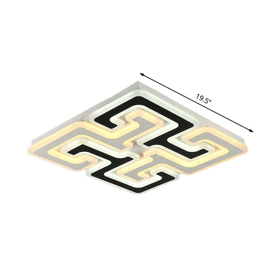 Modern LED Flush Mount Ceiling Light with Acrylic Maze Shade - Black Finish - Warm/White/Second Gear