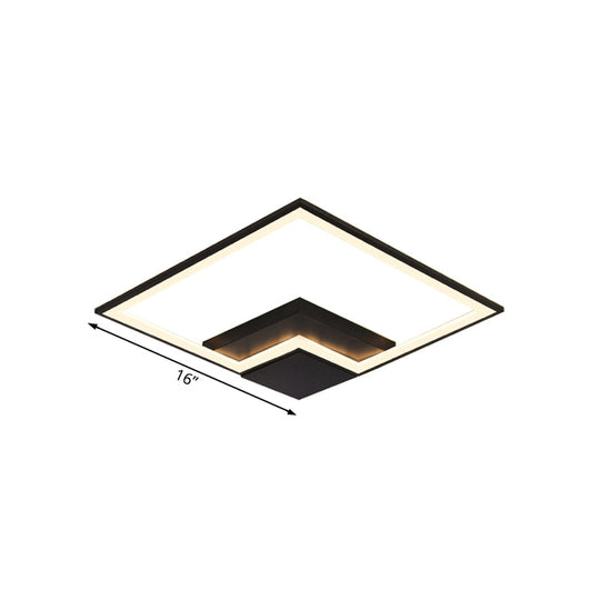 Torch Square Ceiling Lamp Simplicity - Black/White - LED Acrylic Flush Mount Light (16"/19.5"/23.5") - Warm/White Light