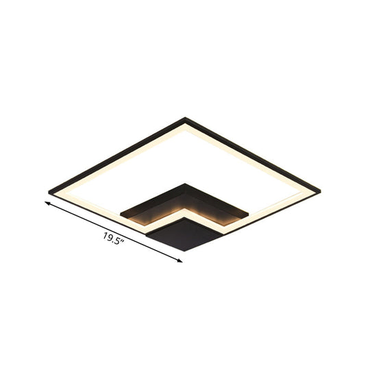 Torch Square Ceiling Lamp Simplicity - Black/White - LED Acrylic Flush Mount Light (16"/19.5"/23.5") - Warm/White Light