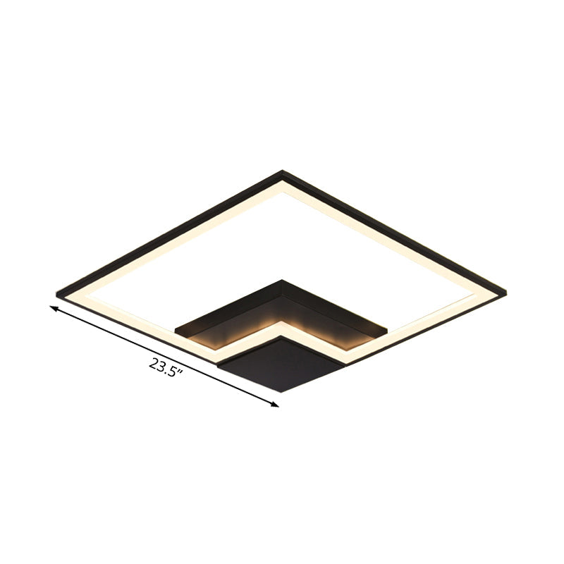 Torch Square Ceiling Lamp Simplicity - Black/White - LED Acrylic Flush Mount Light (16"/19.5"/23.5") - Warm/White Light