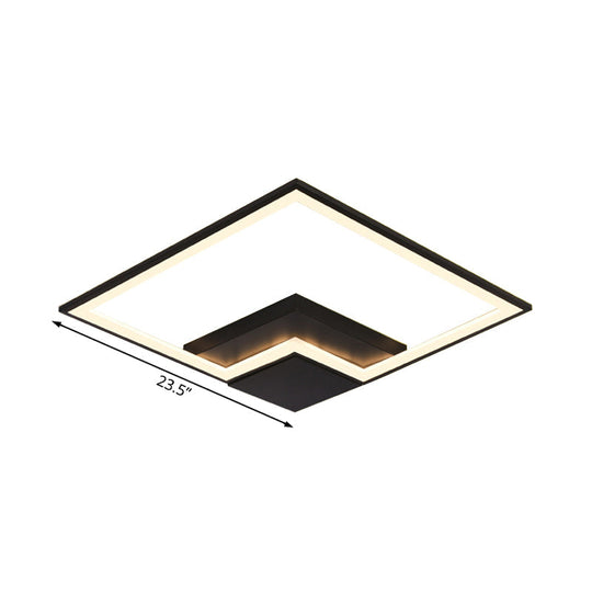 Torch Square Ceiling Lamp Simplicity - Black/White - LED Acrylic Flush Mount Light (16"/19.5"/23.5") - Warm/White Light