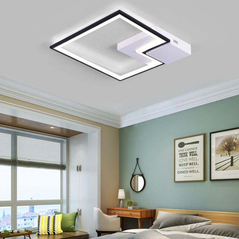 Torch Square Ceiling Lamp Simplicity - Black/White - LED Acrylic Flush Mount Light (16"/19.5"/23.5") - Warm/White Light