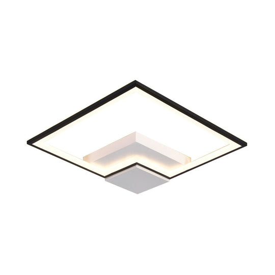 Torch Square Ceiling Lamp Simplicity - Black/White - LED Acrylic Flush Mount Light (16"/19.5"/23.5") - Warm/White Light