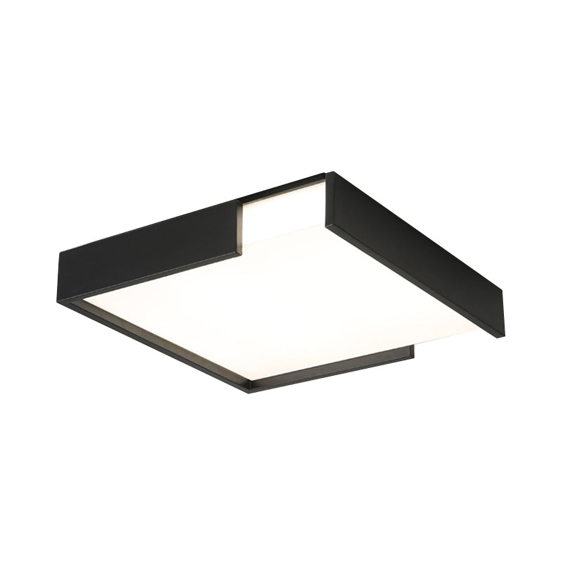 Minimalistic Squared LED Flush Mount Light in Black/White - 16"/19.5" Dia for Bedroom with Warm/White Light