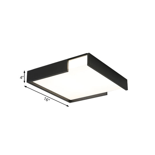 Minimalistic Squared LED Flush Mount Light in Black/White - 16"/19.5" Dia for Bedroom with Warm/White Light