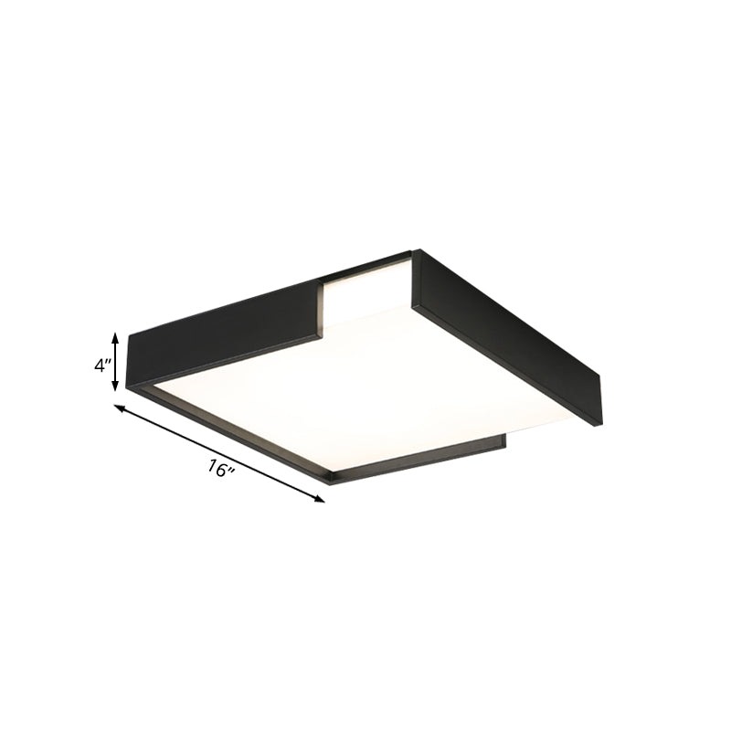 Minimalistic Squared Led Flush Mount Light In Black/White - 16/19.5 Dia For Bedroom With Warm/White