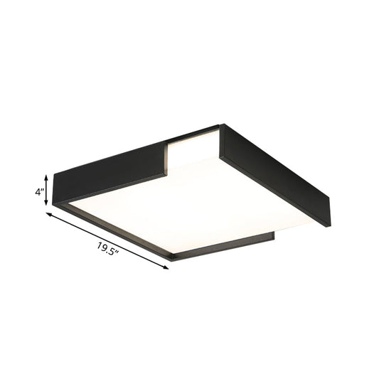 Minimalistic Squared LED Flush Mount Light in Black/White - 16"/19.5" Dia for Bedroom with Warm/White Light