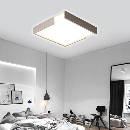 Minimalistic Squared LED Flush Mount Light in Black/White - 16"/19.5" Dia for Bedroom with Warm/White Light