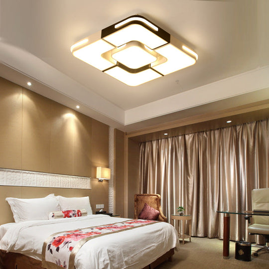 Contemporary White LED Flush Mount Ceiling Light Fixture - 19.5"/35.5" Wide, Acrylic Lamp for Bedroom - Warm/White Light