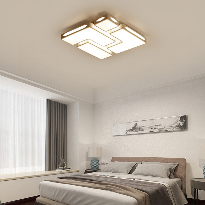 Modern Flush Mount LED Ceiling Light for Bedroom - White Acrylic, Warm/White Lighting, Rectangle/Square Shape - 19.5"/23.5" W