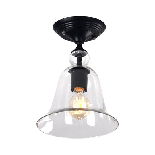 Contemporary Black Glass Bell Semi Flush Mount Ceiling Light with 1 Bulb