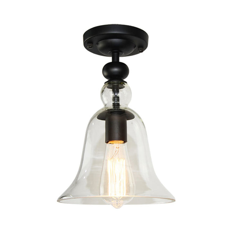 Contemporary Black Glass Bell Semi Flush Mount Ceiling Light with 1 Bulb