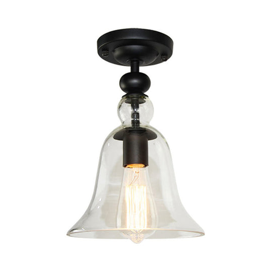 Contemporary Black Glass Bell Semi Flush Mount Ceiling Light With 1 Bulb